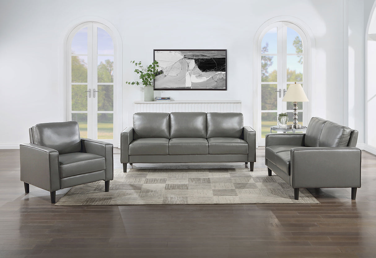 Loveseat - Ruth Upholstered Track Arm Faux Leather Loveseat Grey