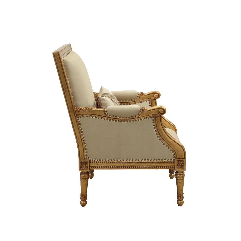 Acme - Daesha Chair W/Pillow 50838 Tan Flannel & Antique Gold Finish