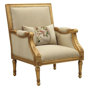 Daesha Chair W/Pillow 50838 Tan Flannel & Antique Gold Finish | Acme | Home Elegance USA