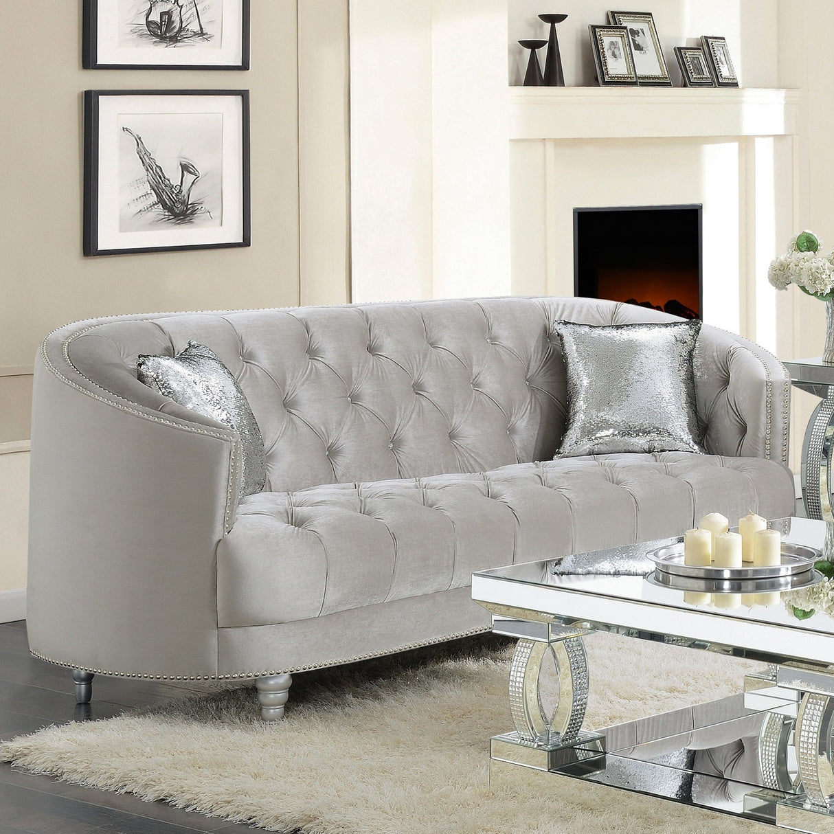 Avonlea Sloped Arm Tufted Sofa Grey | Coaster | Home Elegance USA