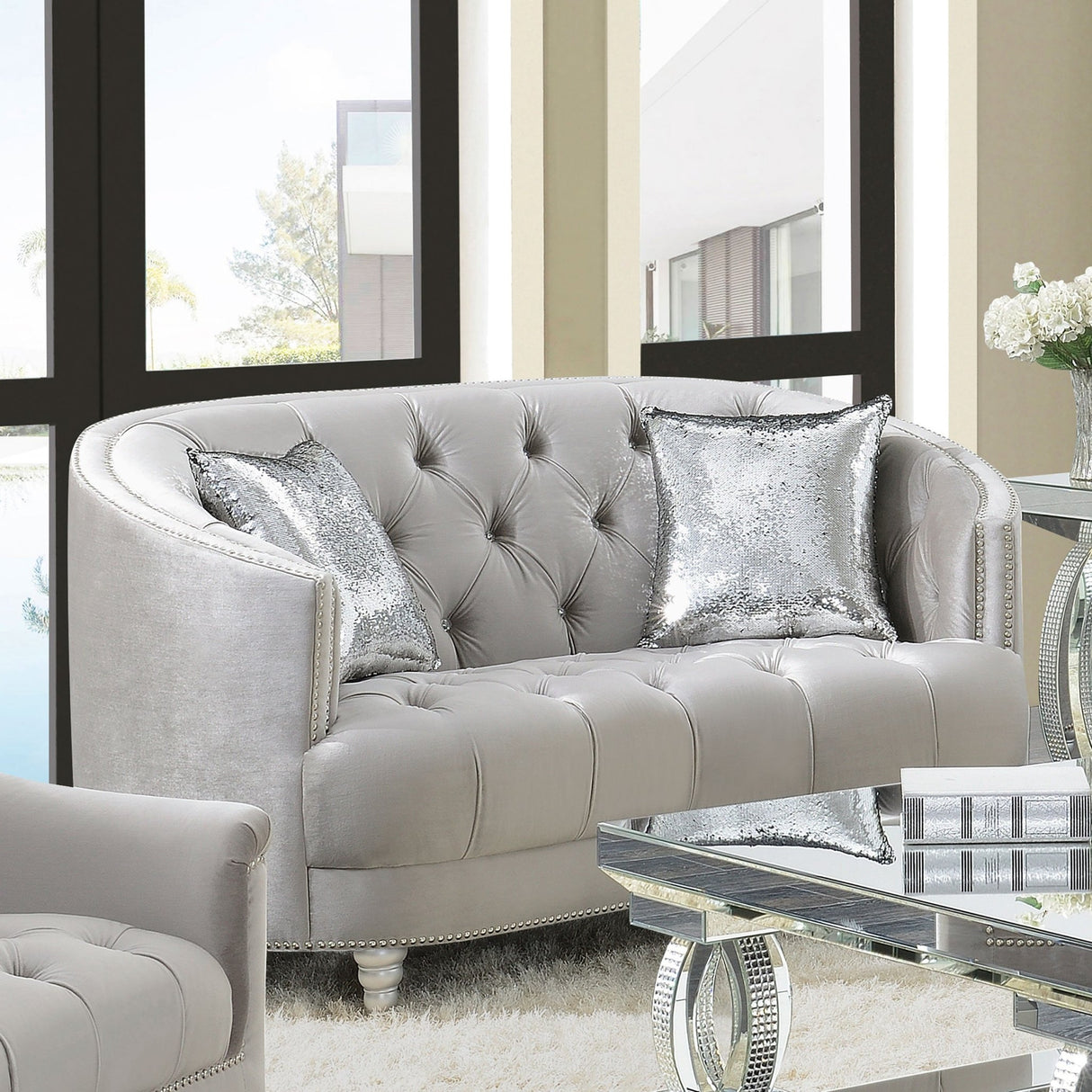 Avonlea Sloped Arm Tufted Loveseat Grey | Coaster | Home Elegance USA