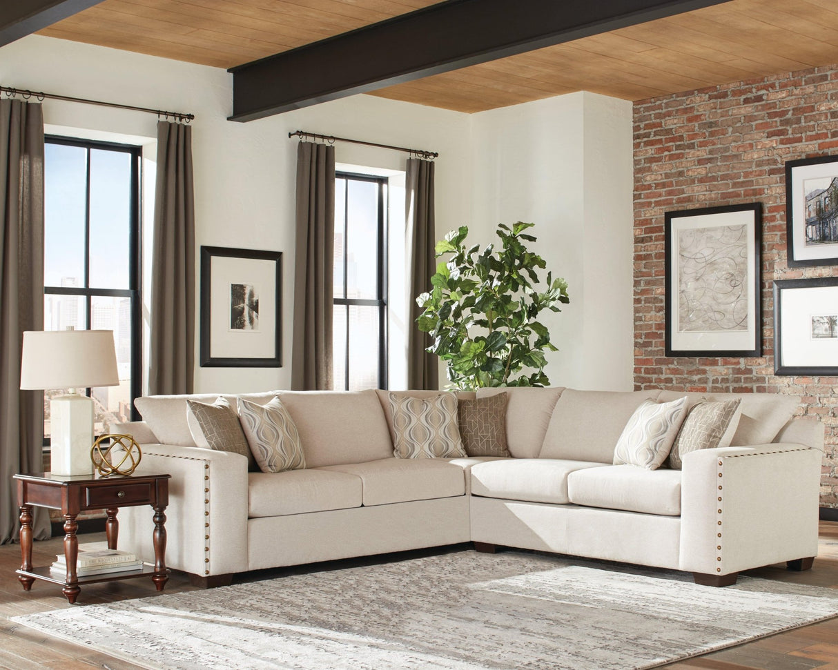 Aria L - shaped Sectional with Nailhead Oatmeal | Coaster - 508610 - Home Elegance USA - 6