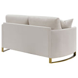 Corliss Upholstered Arched Arms Loveseat Beige | Coaster | Home Elegance USA