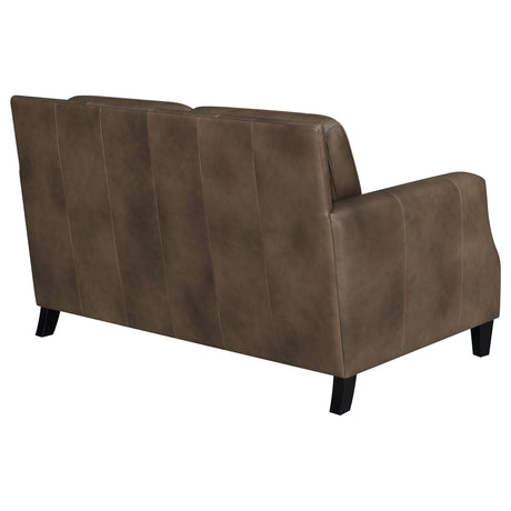 Loveseat - Leaton Upholstered Recessed Arms Loveseat Brown Sugar