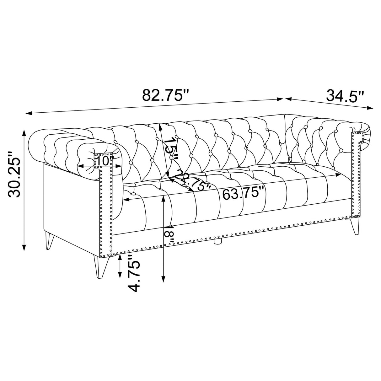 Bleker 3 - piece Tuxedo Arm Living Room Set Blue - 509481 - S3 - image - 14