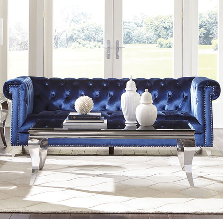 Sofa - Bleker Tufted Tuxedo Arm Sofa Blue