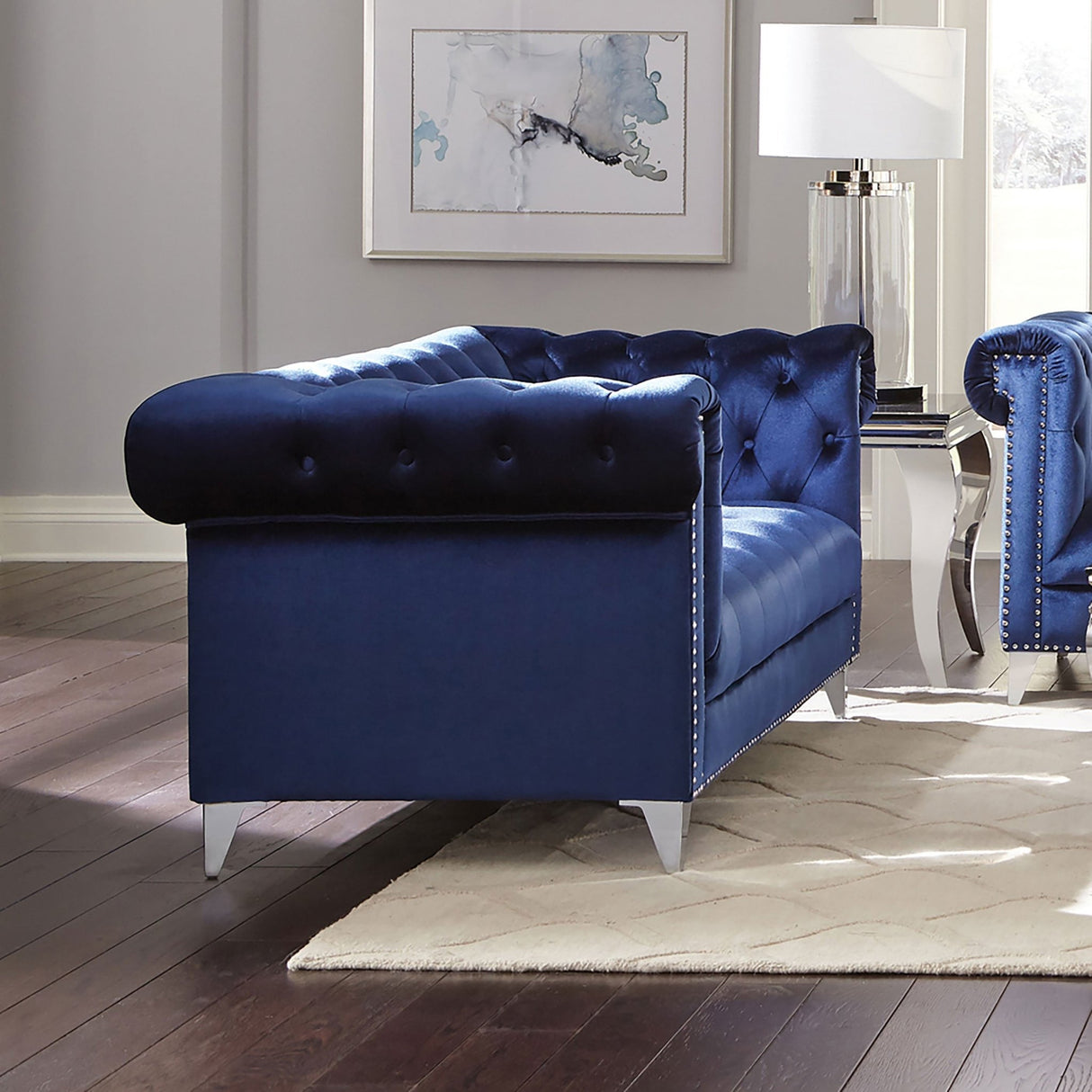 Bleker Tufted Tuxedo Arm Loveseat Blue | Coaster | Home Elegance USA