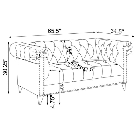 Bleker Tufted Tuxedo Arm Loveseat Blue | Coaster - 509482 - Home Elegance USA - 10