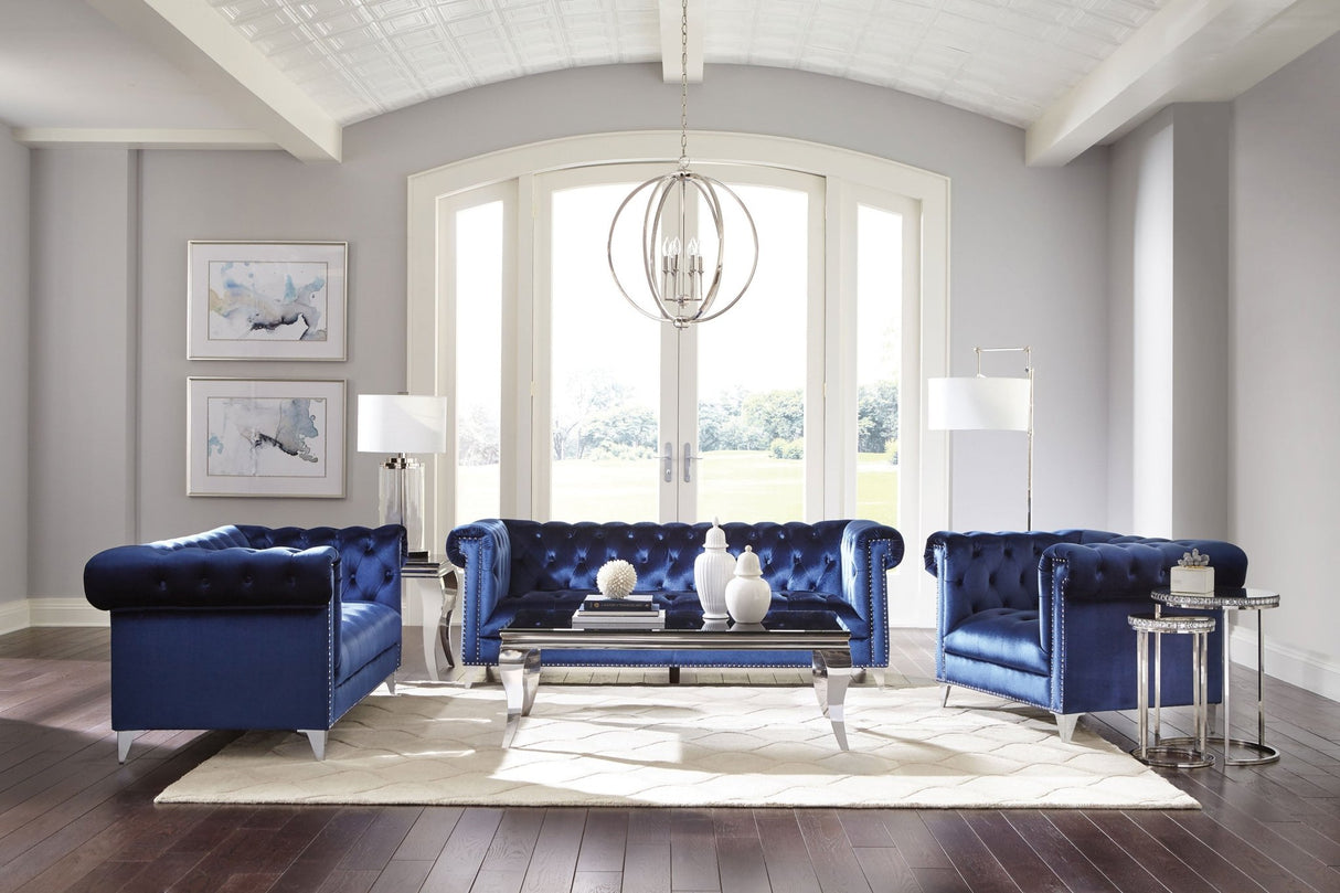 Bleker Tufted Tuxedo Arm Loveseat Blue | Coaster | Home Elegance USA