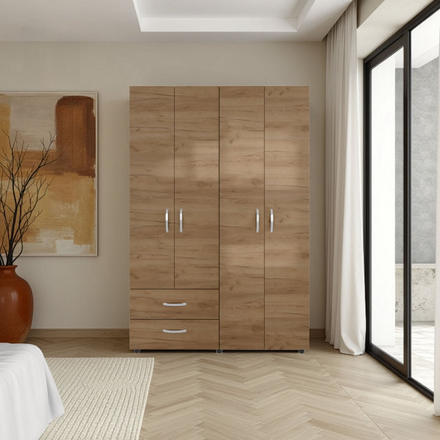 Armoire, 4 Doors, 2 Drawers, 3 Shelves, 70.9' H, Natural Oak  - Bedroom - sold by Home Elegance USA