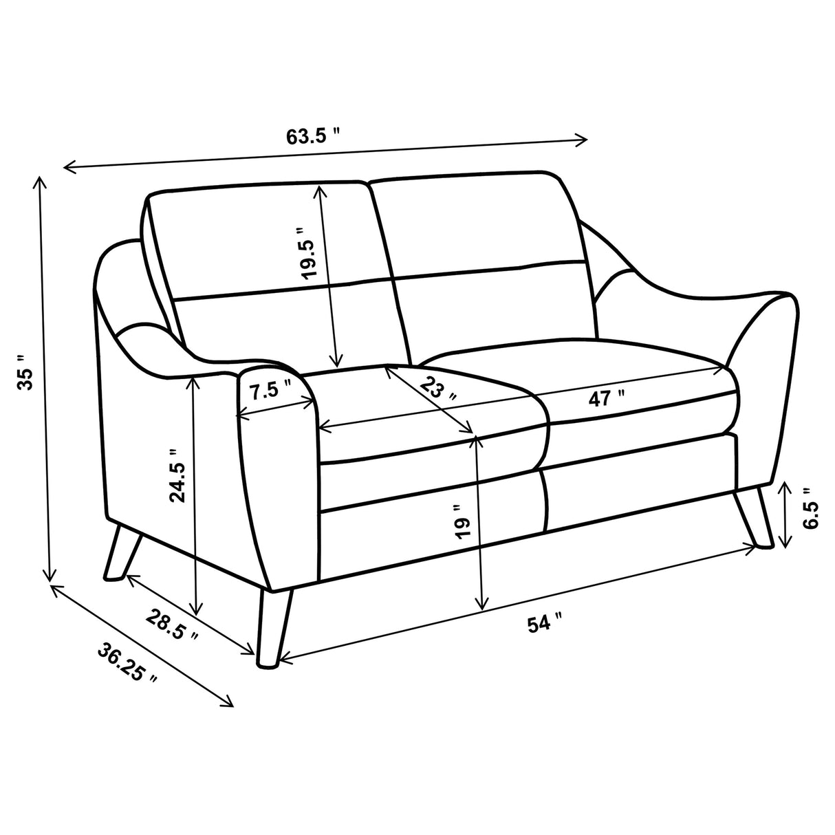 Loveseat - Gano Sloped Arm Upholstered Loveseat Navy Blue