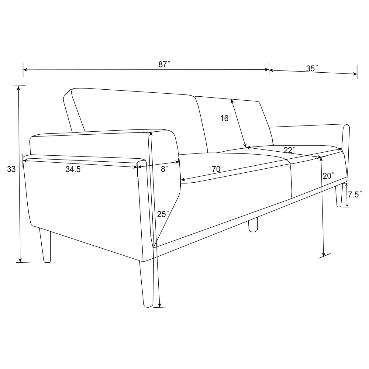 Sofa - Rilynn Upholstered Track Arms Sofa Brown