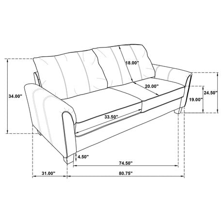 Davis 2 - piece Upholstered Rolled Arm Sofa Grey | Coaster - 509634 - S2 - Home Elegance USA - 12