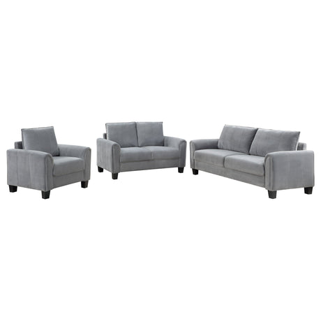 Davis 3 - piece Upholstered Rolled Arm Sofa Grey | Coaster - 509634 - S3 - Home Elegance USA - 2