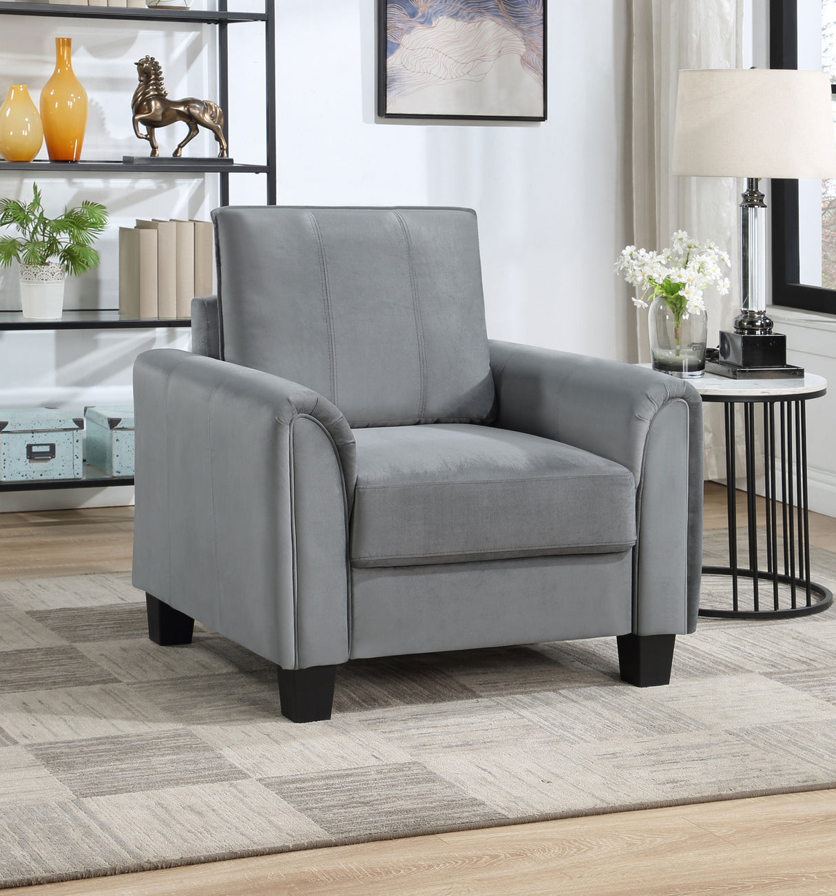 Chair - Davis  Upholstered Rolled Arm Accent Chair Grey