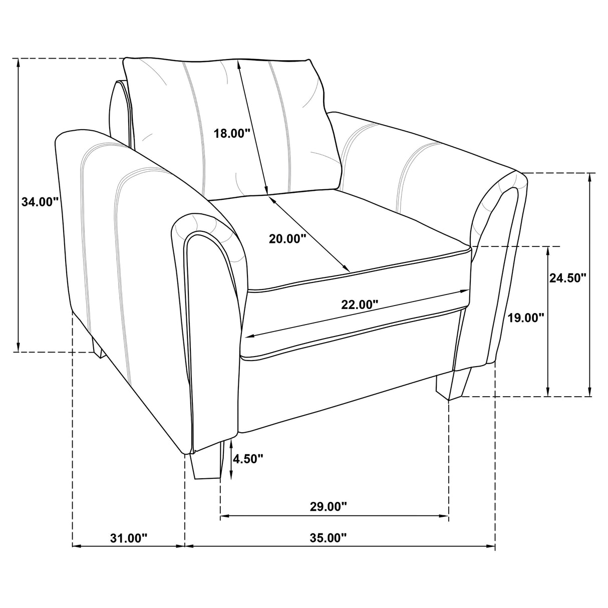 Chair - Davis  Upholstered Rolled Arm Accent Chair Grey