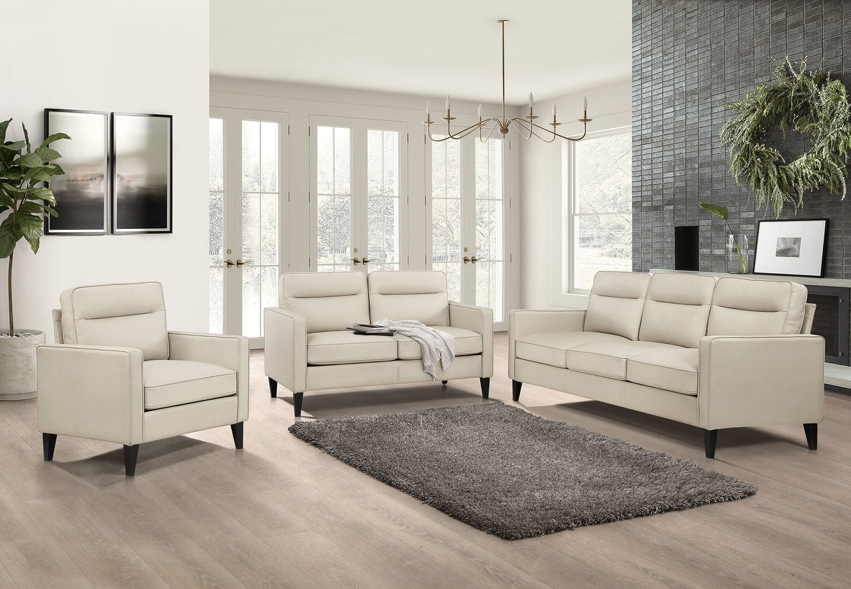 Sofa 3 Pc Set - Jonah 3-piece Upholstered Track Arm Sofa Set Ivory