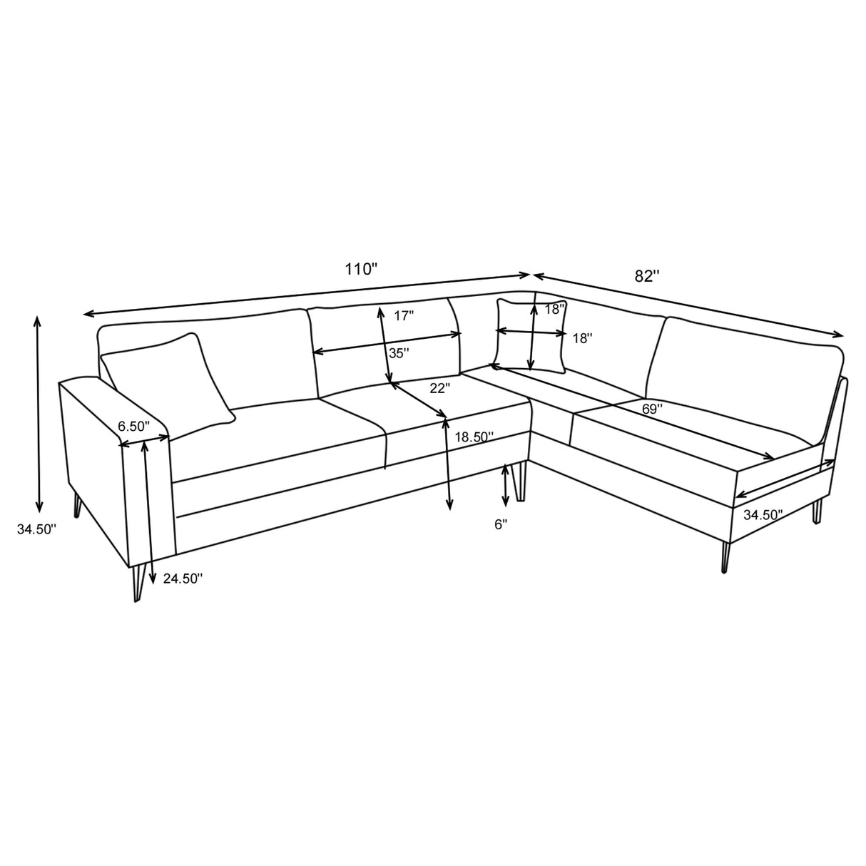 Sectional - Clint Upholstered Sectional with Loose Back Grey