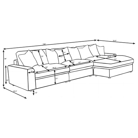 Sectional With Armless Chair - Blaine Upholstered Reversible Sectional Sofa Set with Amrless Chair Sand