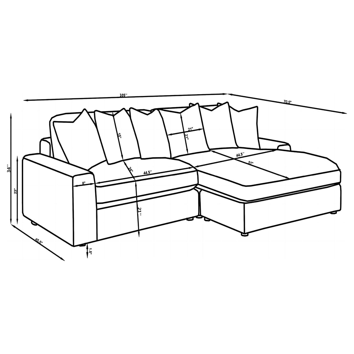 Blaine Upholstered Reversible Sectional Fog | Coaster - 509900 - Home Elegance USA - 16