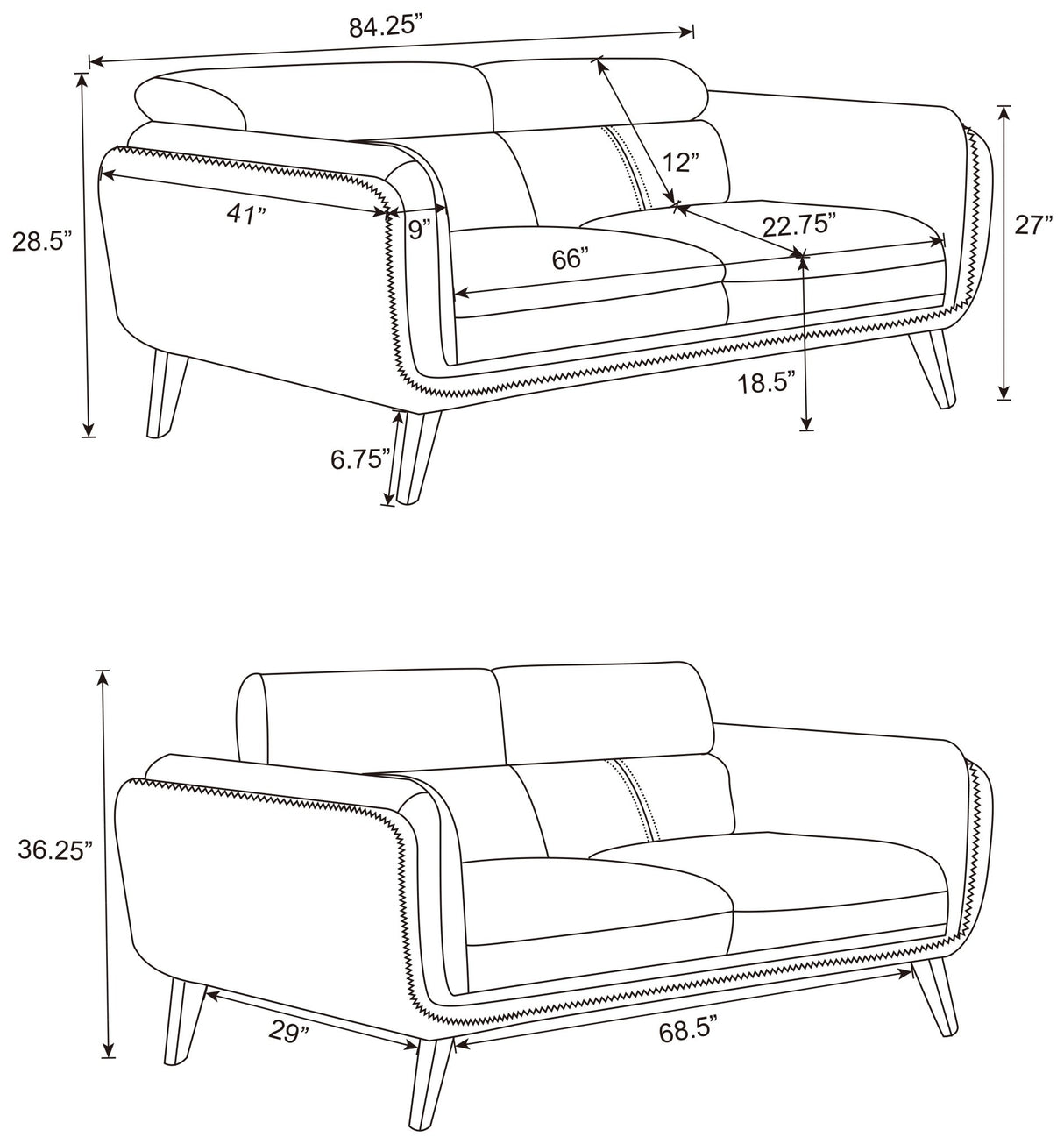 Shania 2 - piece Track Arms Living Room Set Black | Coaster | Home Elegance USA