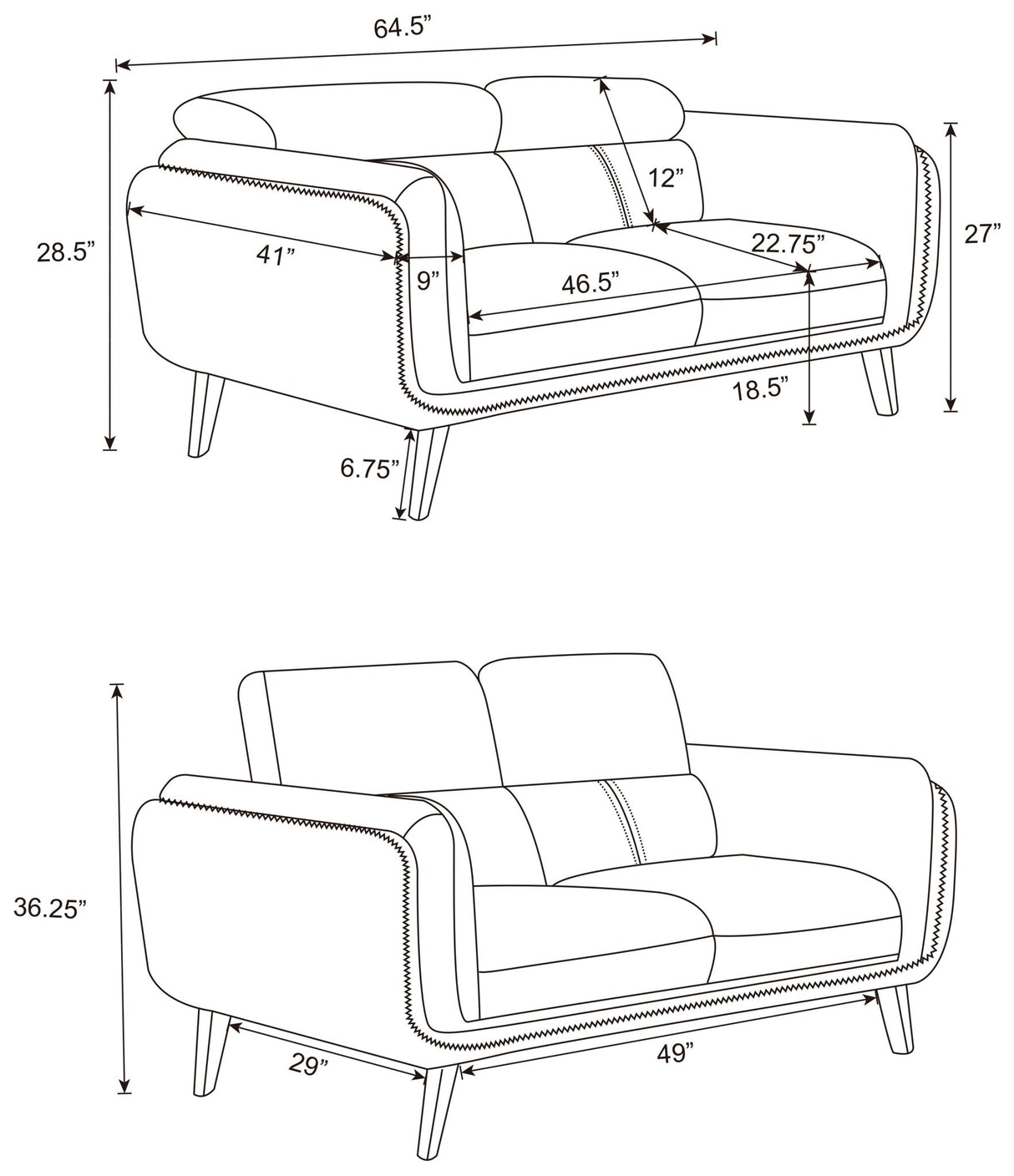 Shania 2 - piece Track Arms Living Room Set Black | Coaster | Home Elegance USA