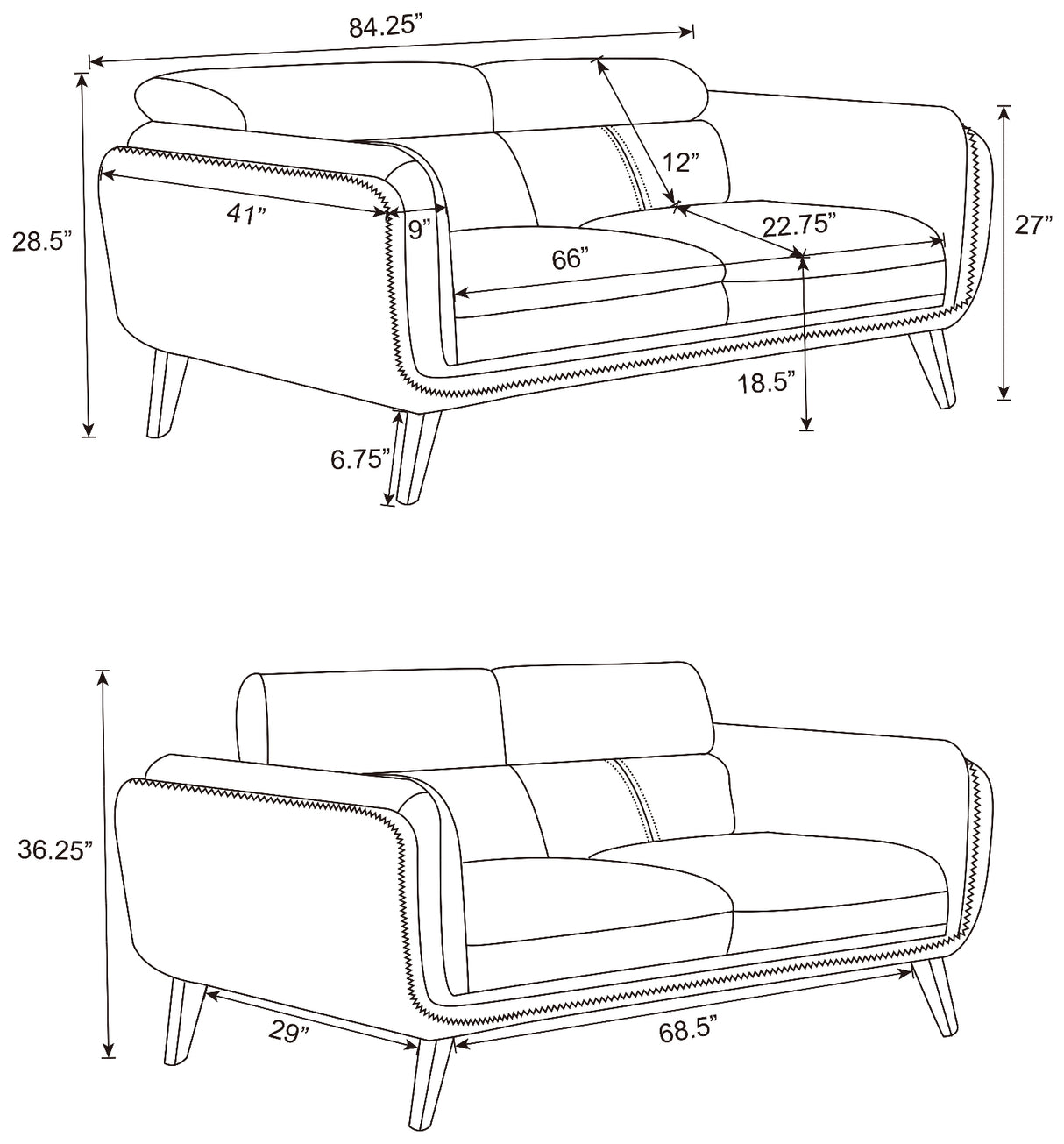 Sofa - Shania Track Arms Sofa with Tapered Legs Black