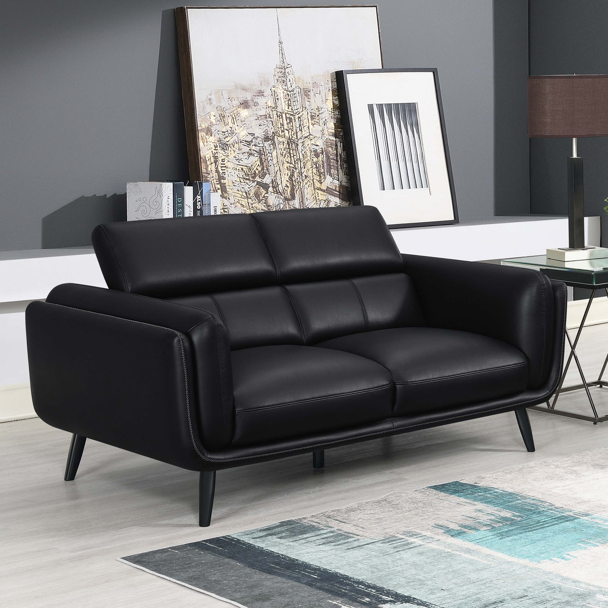 Loveseat - Shania Track Arms Loveseat with Tapered Legs Black