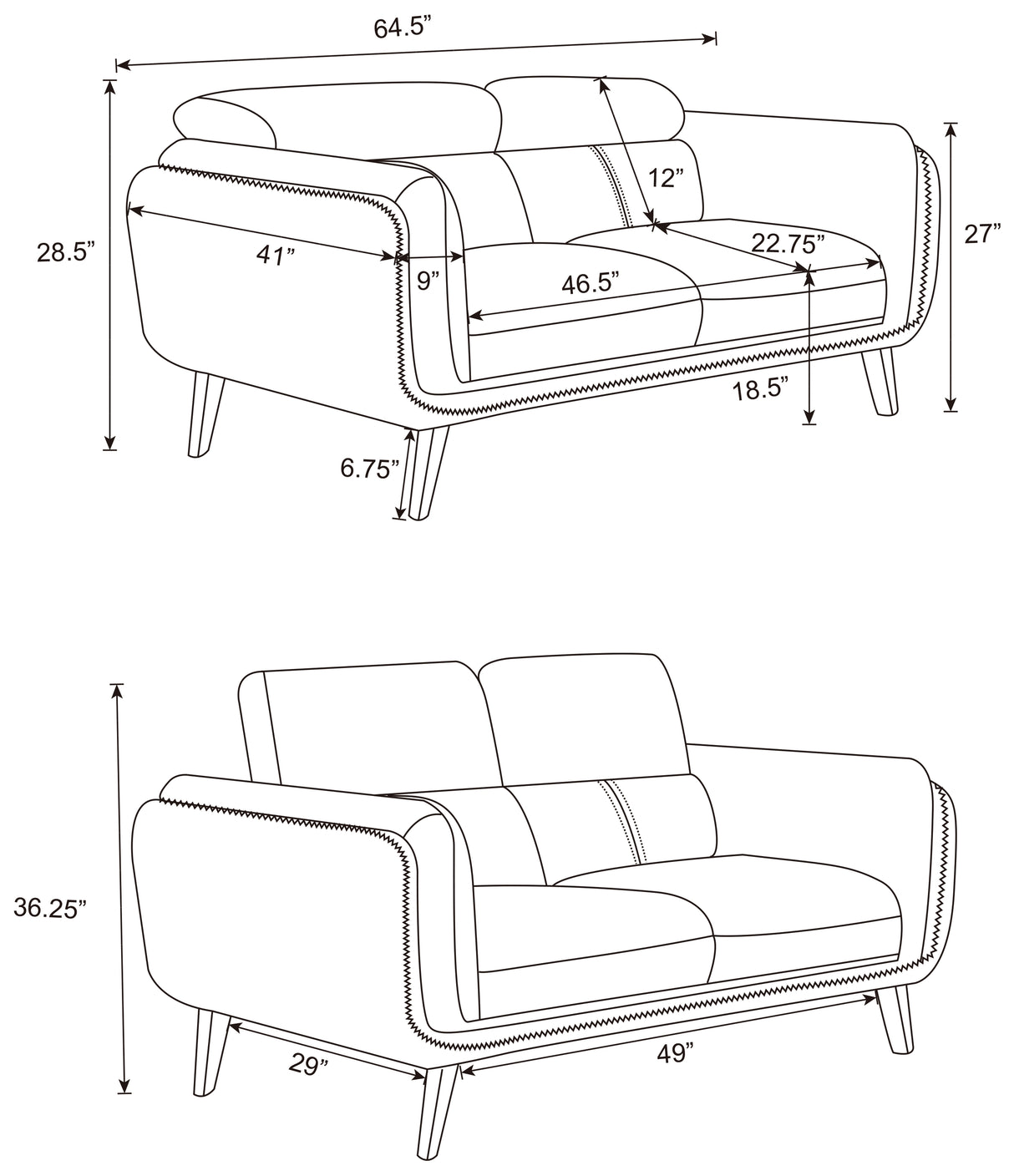 Loveseat - Shania Track Arms Loveseat with Tapered Legs Black