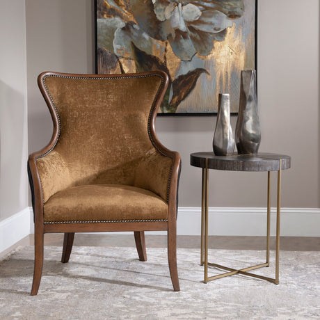 Taja Round Accent Table Dark Brown & Gold - Dark Brown / Yellow by Uttermost - View 4