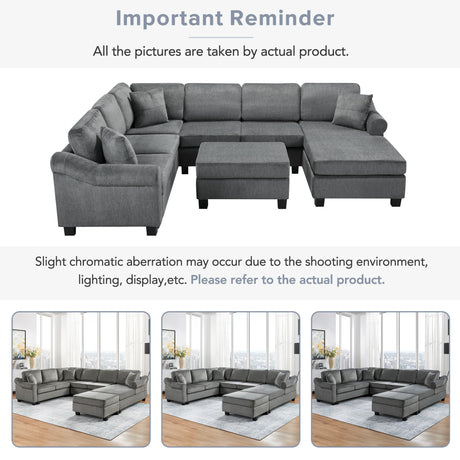 U-shaped Sectional Sofa Chenille Upholstered with Movable Storage Ottoman, Dark Gray, 111.8' - sold by Home Elegance USA