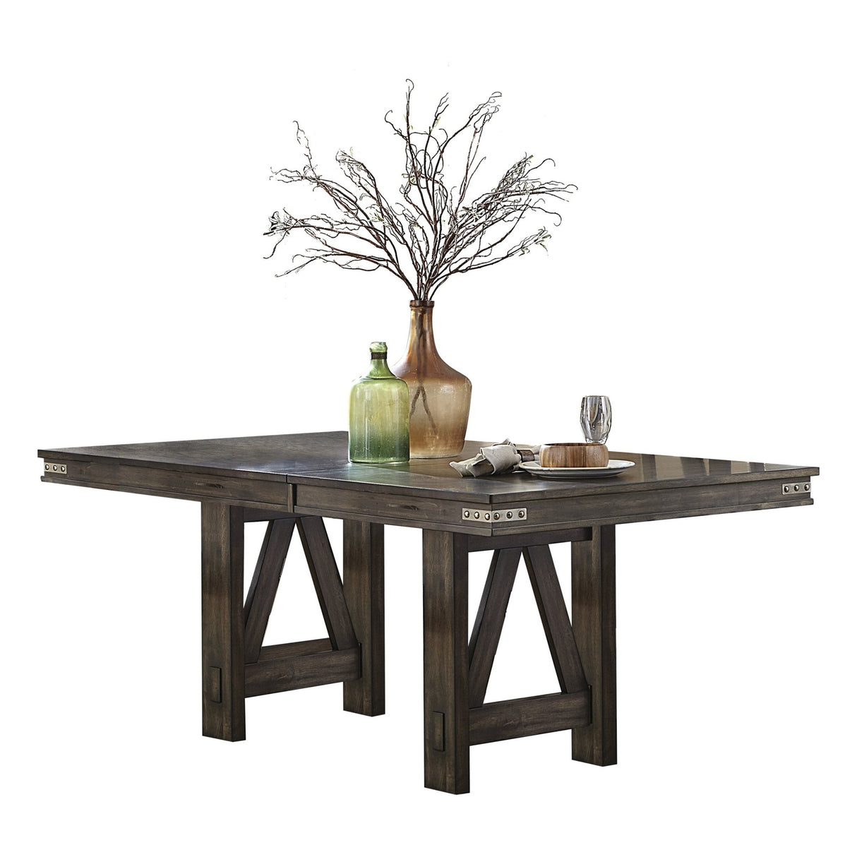 Brown Finish Rustic Look 1pc Dining Table with Butterfly Extension Leaf Solid Rubberwood Dining Furniture - B011S00096 - Home Elegance USA - 1