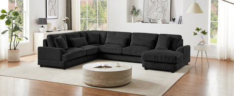 Modern Oversized U-shaped Sectional Sofa with Chaise Lounge Upholstered in Soft Black Corduroy - sold by Home Elegance USA