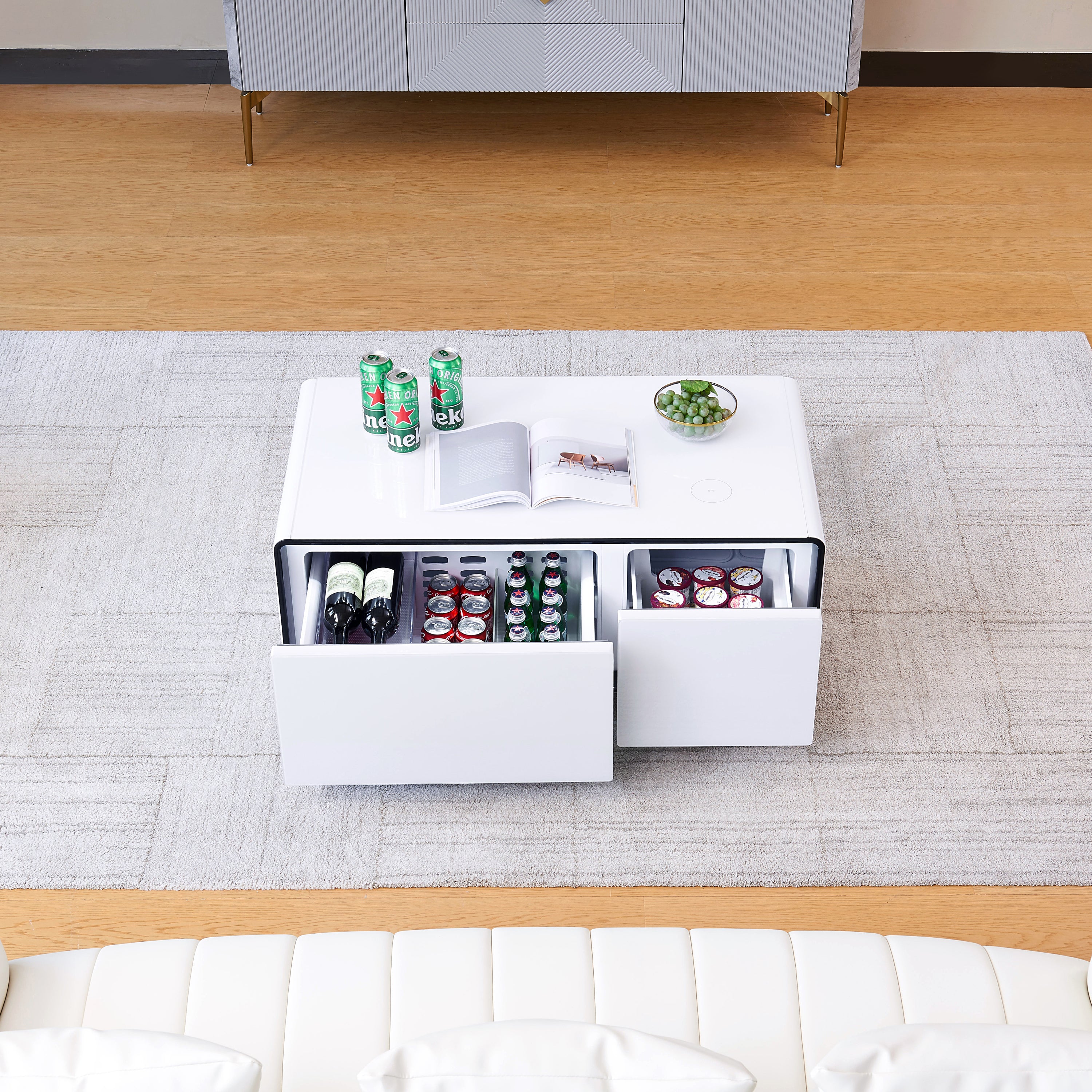 Coffee table store with fridge