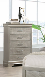 5-Drawer Tall Chest Modern 1pc Beige Champagne Texture Finish Solid Wood Wooden Crystal Tufted Handle Bedroom Home Furniture
