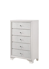 1pc Modern Glam Style White Frost Finish Glam Five Drawer Chest Embossed Crocodile Pattern Wooden Bedroom Furniture