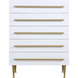 Contemporary 5-Drawer Chest with Gold Accent, 1 Piece Drawer Dresser for Bedroom, Wooden Storage Unit, White