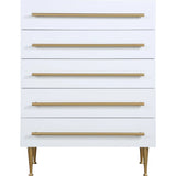 Contemporary 5-Drawer Chest with Gold Accent, 1 Piece Drawer Dresser for Bedroom, Wooden Storage Unit, White