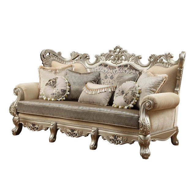 Acme - Ranita Sofa W/7 Pillows 51040 Fabric & Champagne Finish