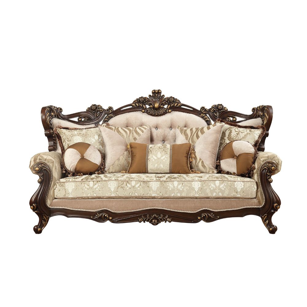 Acme - Shalisa Sofa W/7 Pillows(Same Lv01585) 51050 Fabric & Walnut Finish