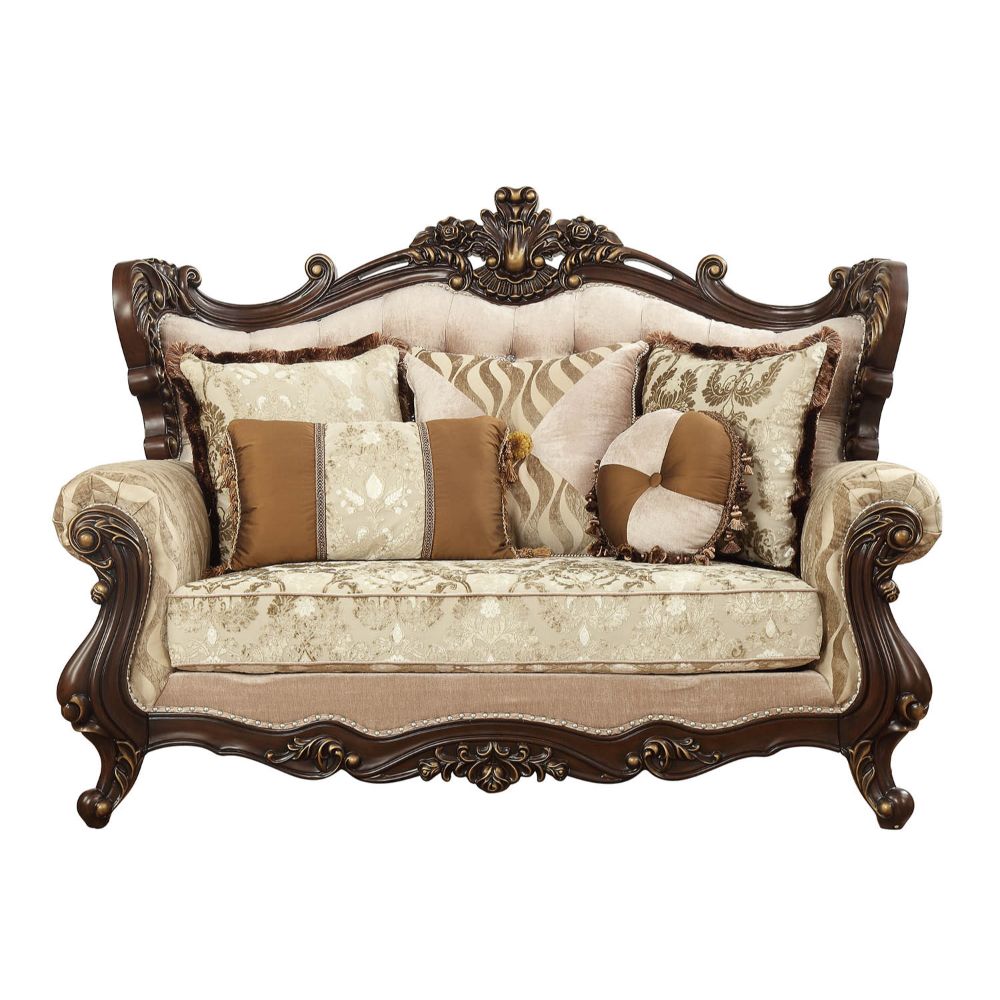 Acme - Shalisa Loveseat W/5 Pillows(Same Lv01586) 51051 Fabric & Walnut Finish