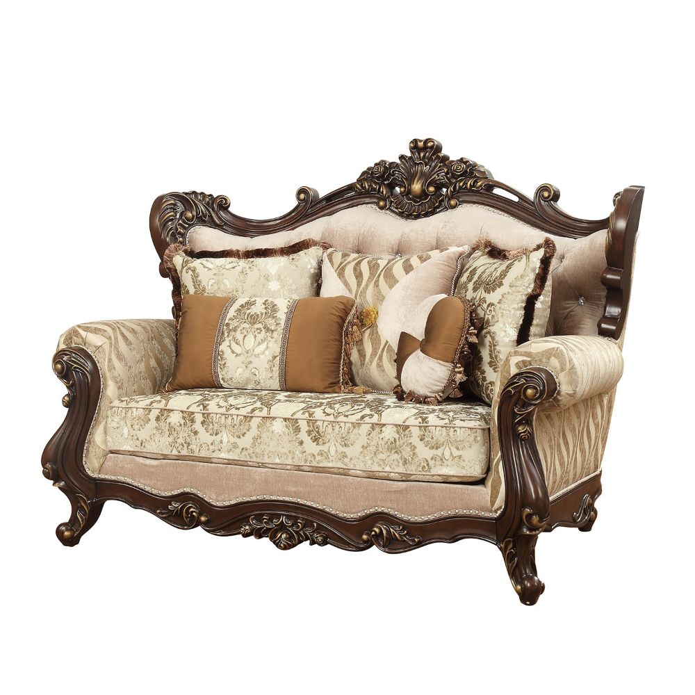 Acme - Shalisa Loveseat W/5 Pillows(Same Lv01586) 51051 Fabric & Walnut Finish