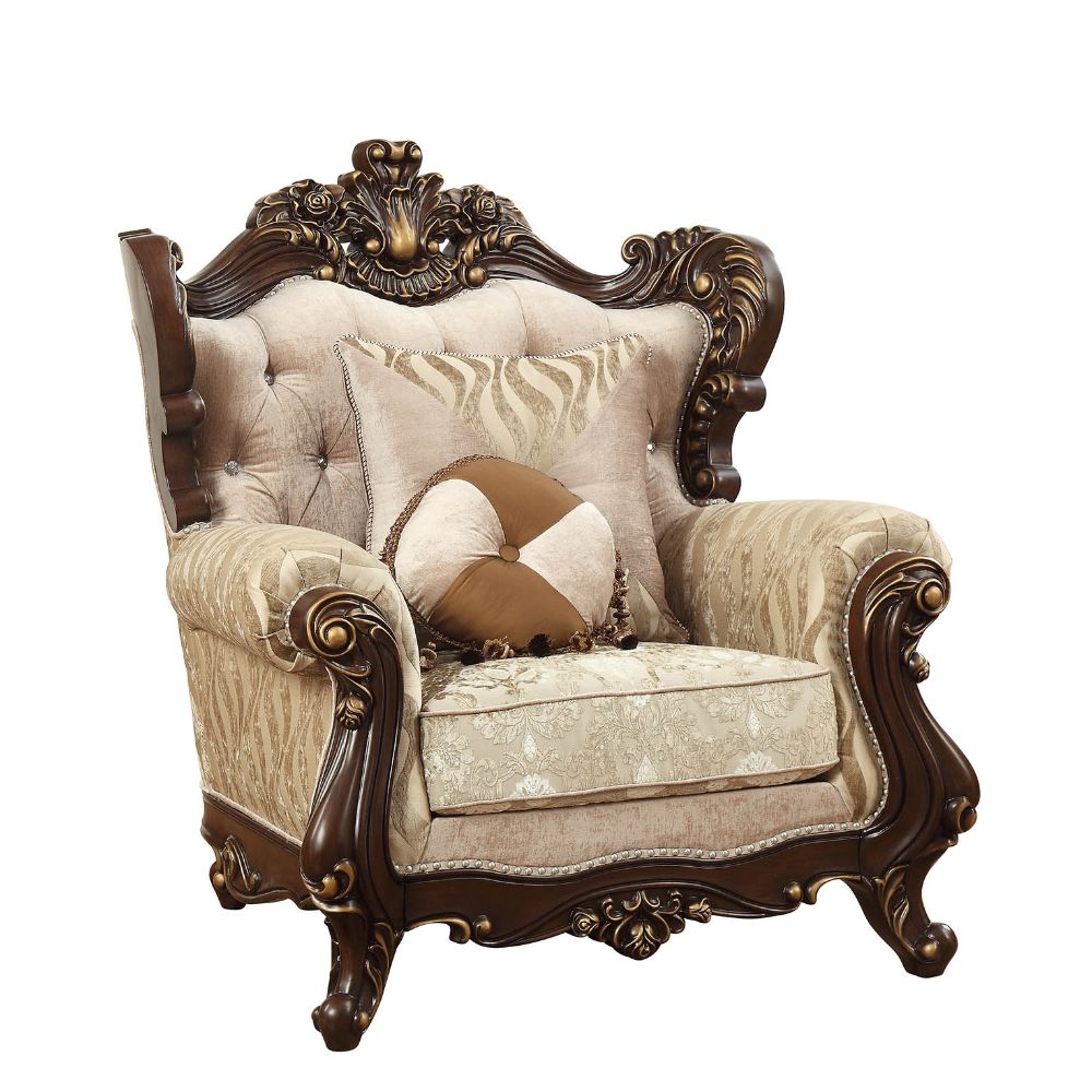 Acme - Shalisa Chair W/2 Pillows(Same Lv01587) 51052 Fabric & Walnut Finish