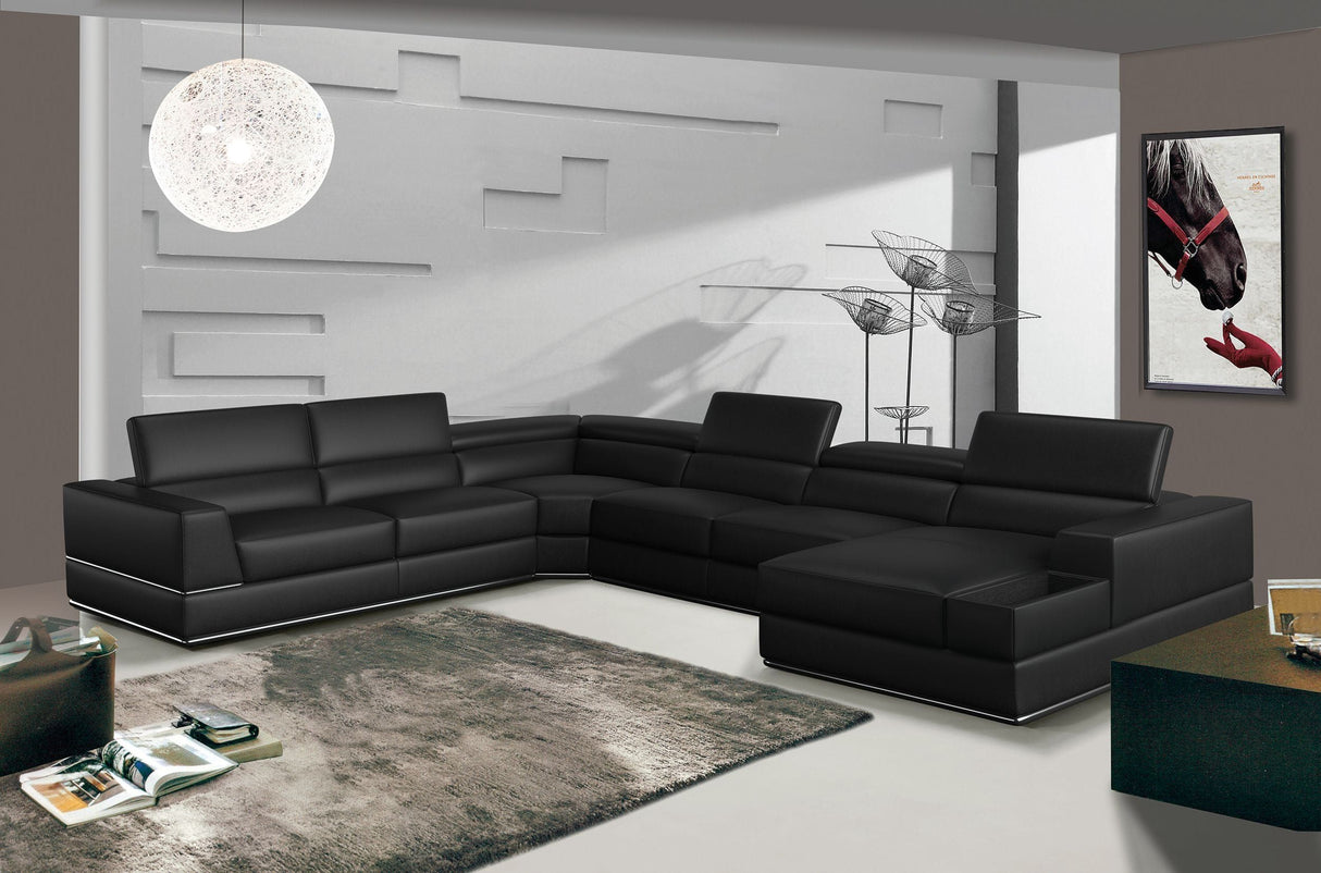 Divani Casa Pella Modern Black Italian Leather U Shaped Sectional Sofa Vgca5106O-Blk-Sect