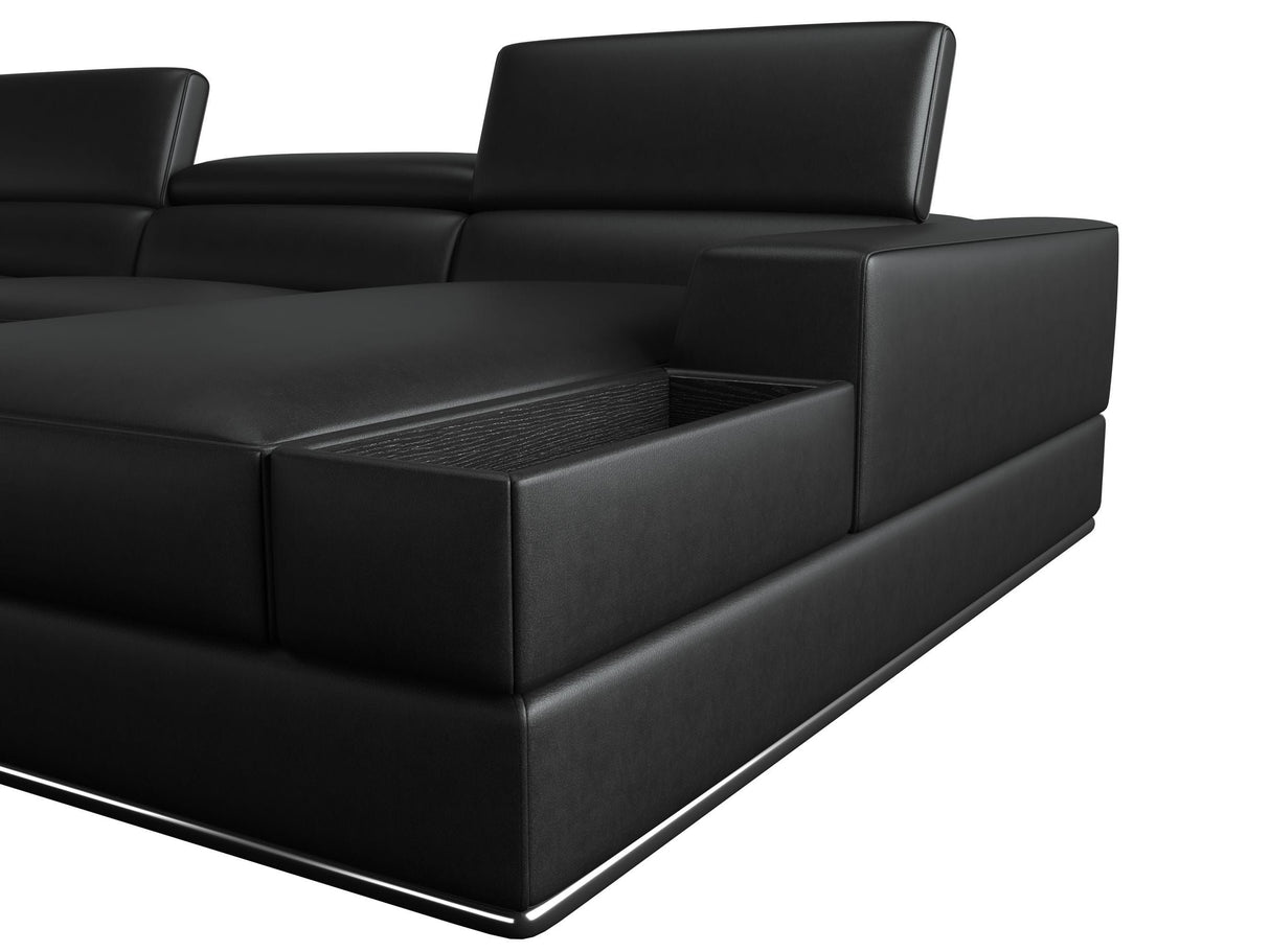 Divani Casa Pella Modern Black Italian Leather U Shaped Sectional Sofa Vgca5106O-Blk-Sect