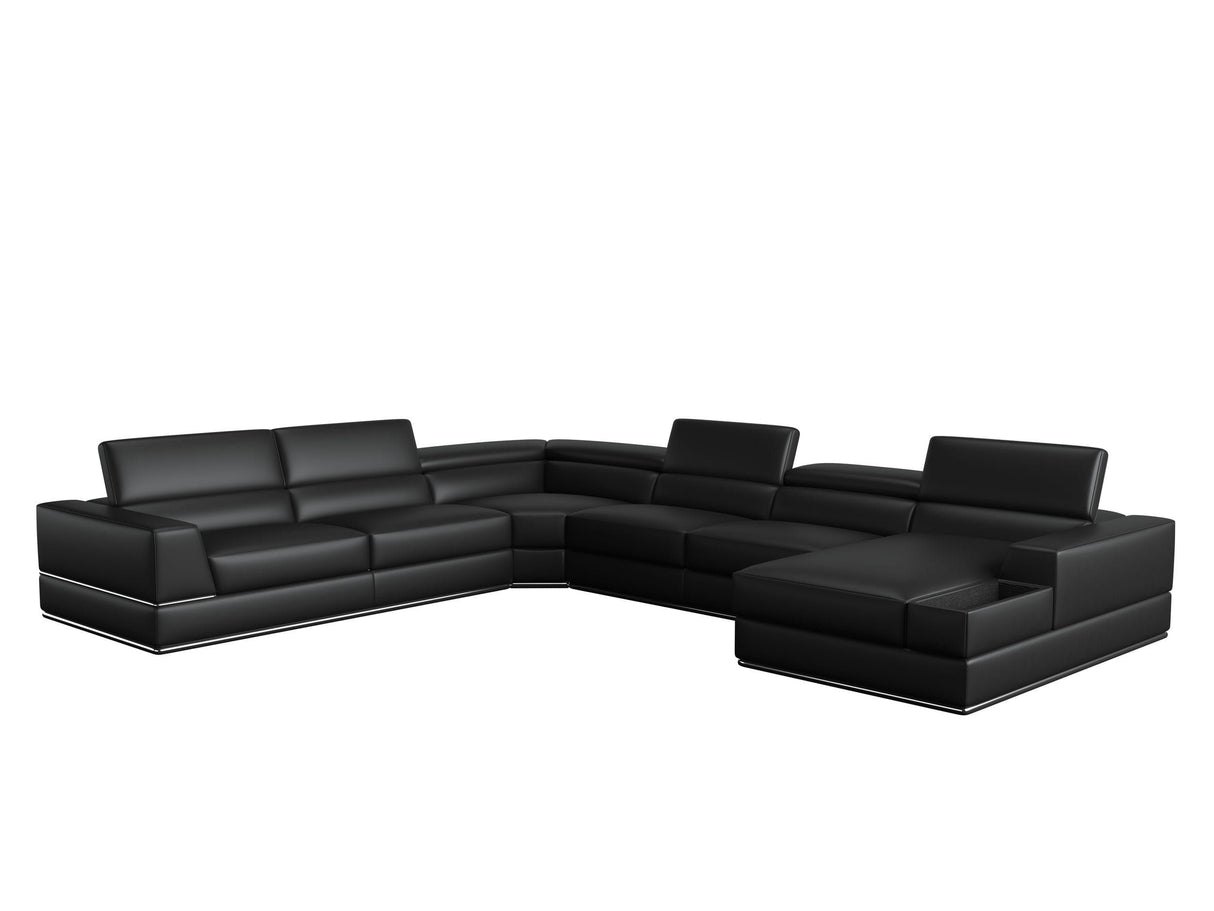 Divani Casa Pella Modern Black Italian Leather U Shaped Sectional Sofa Vgca5106O-Blk-Sect