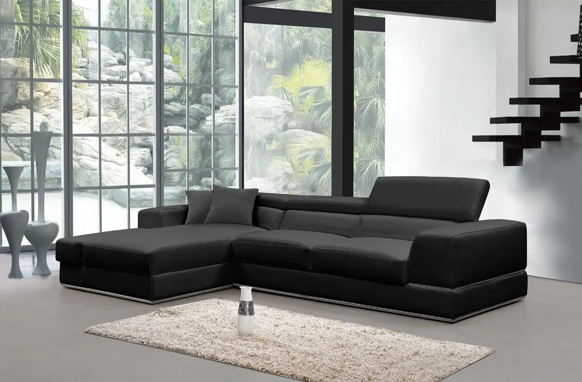 Divani Casa Pella Mini Modern Black Leather Sectional Sofa Vgca5106A - Blk | Home Elegance USA