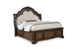 1pc Traditional Style Fabric Upholstered Headboard Tufted Nail-head Trim Coffee Brown Finish Formal Bedroom Furniture Formal King Panel Bed