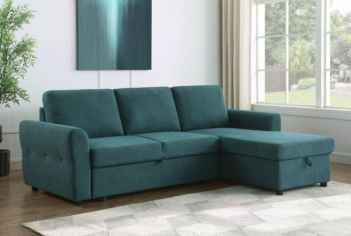 Sleeper Sectional - Samantha Upholstered Sleeper Sofa Sectional with Storage Chaise Teal Blue