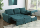 Sleeper Sectional - Samantha Upholstered Sleeper Sofa Sectional with Storage Chaise Teal Blue